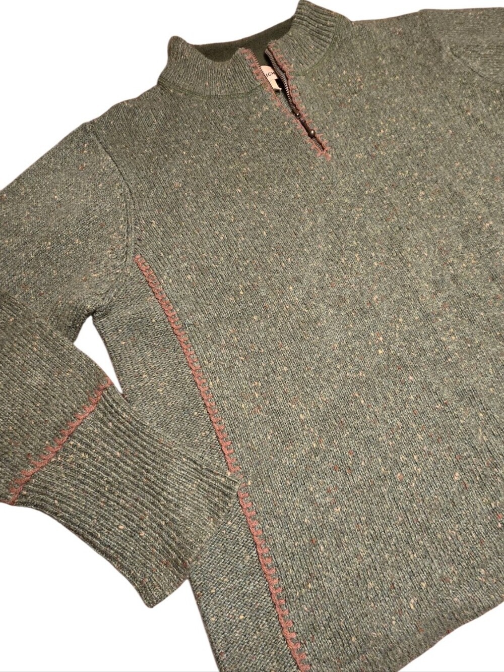 Woolrich Vintage Tweed Quarter Zip Sweater Fleece Lined Green XL Cabincore - Picture 4 of 11